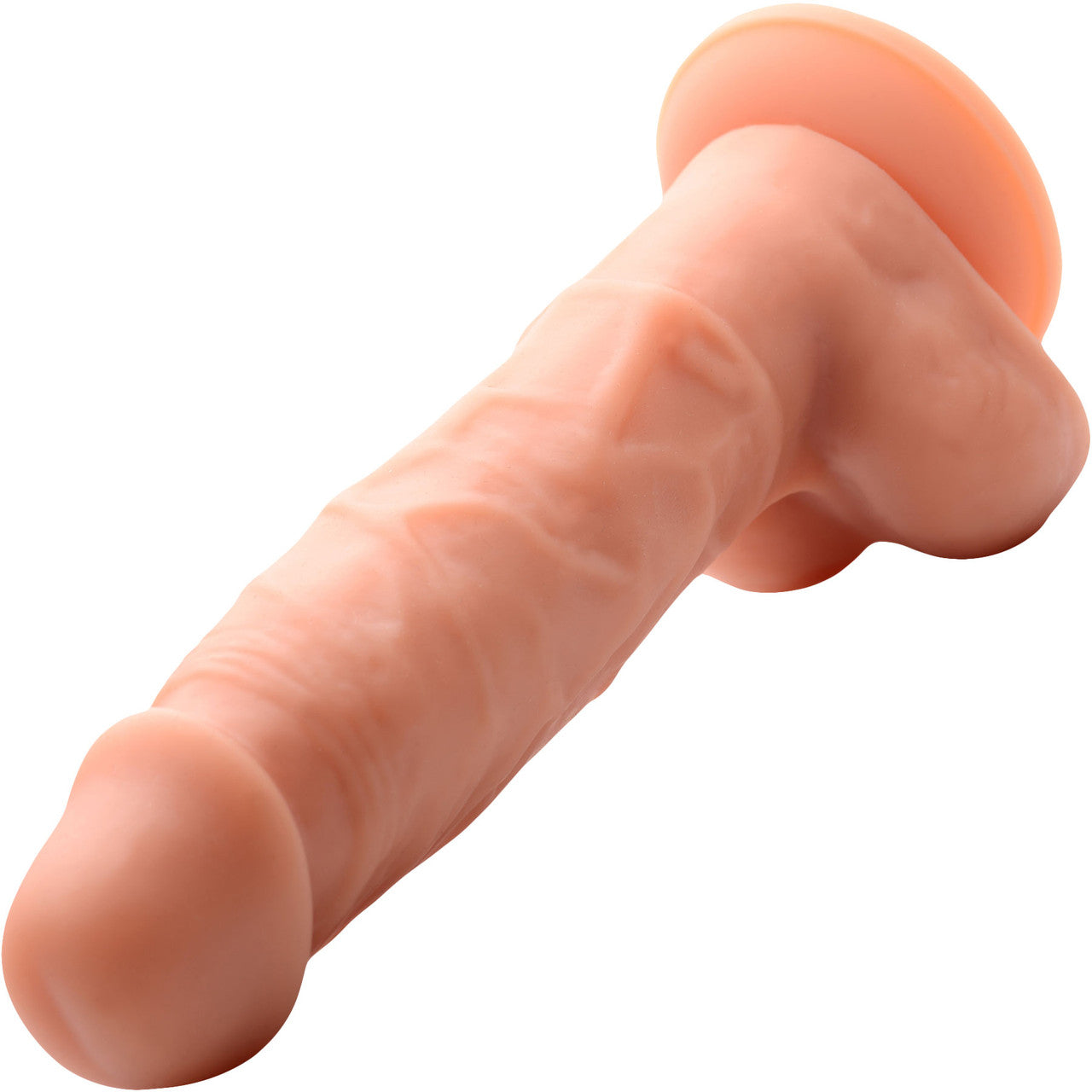 Strap U Power Pecker 7" Silicone Suction Cup Dildo With Balls - Vanilla