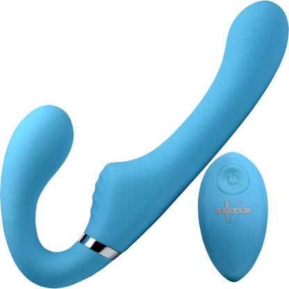 10x Mighty Rider Vibrating Silicone Strapless Strap-On With Remote Control By Strap U - Blue