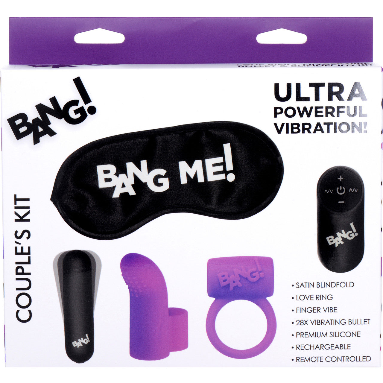 BANG! Couples Finger Sleeve & Love Ring Kit With Bullet Vibrator & Blindfold