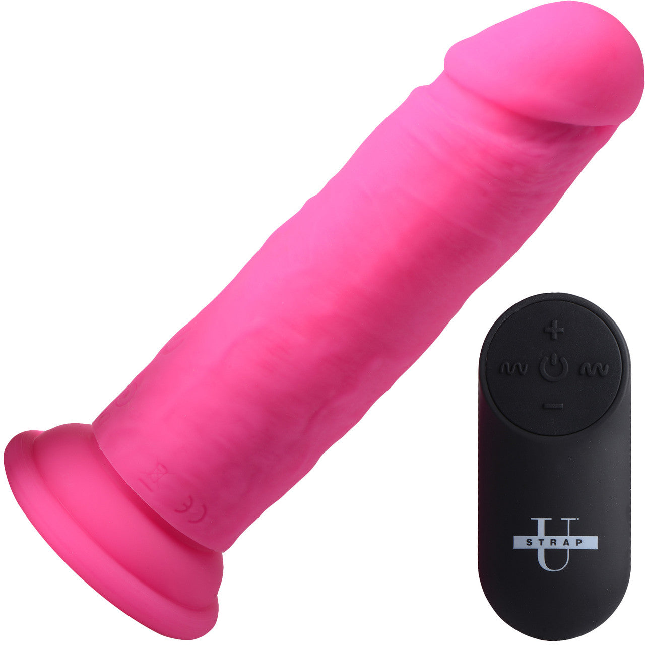 Strap U Power Player 28X Vibrating Rechargeable 6.5" Silicone Dildo With Remote - Pink