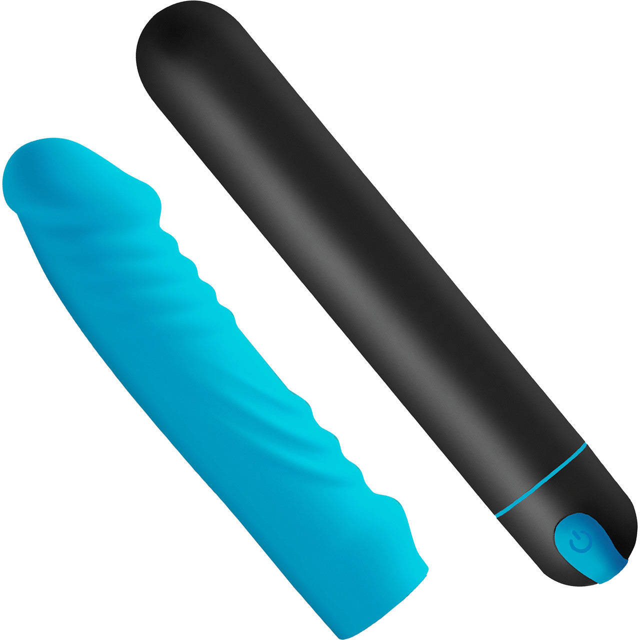 BANG! XL Bullet & Silicone Ribbed Sleeve Rechargeable Waterproof Vibrator - Blue