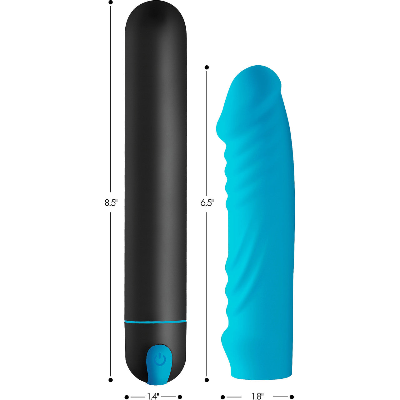 BANG! XL Bullet & Silicone Ribbed Sleeve Rechargeable Waterproof Vibrator - Blue