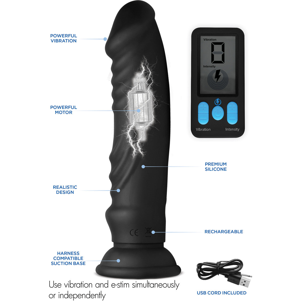 Zeus Electrosex E-Stim Pro 5X Vibrating Silicone Dildo With Remote Control