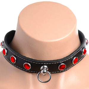 Master Series Leather Collar With Rhinestones - Red