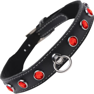 Master Series Leather Collar With Rhinestones - Red