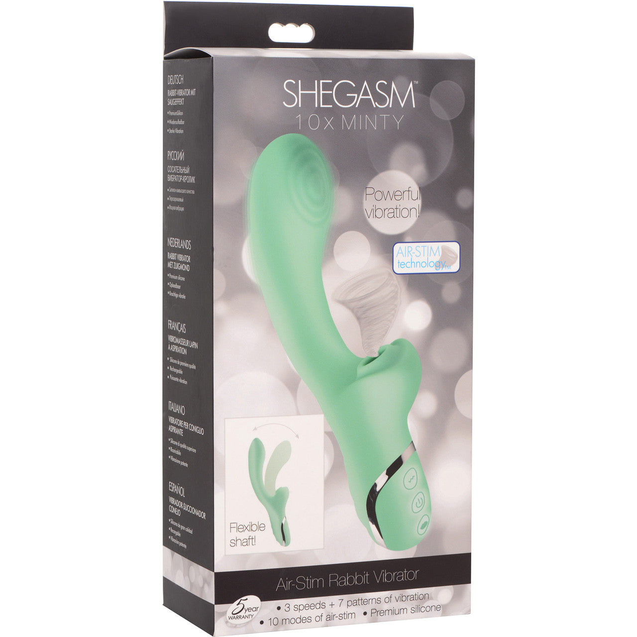 Shegasm 10X Minty Silicone Pressure Wave Clitoral Stimulator With G-Spot Vibrator - Teal