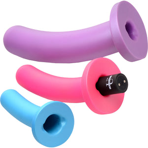 Strap U Triple Peg 28X Vibrating Rechargeable 5 Piece Silicone Dildo Set With Remote