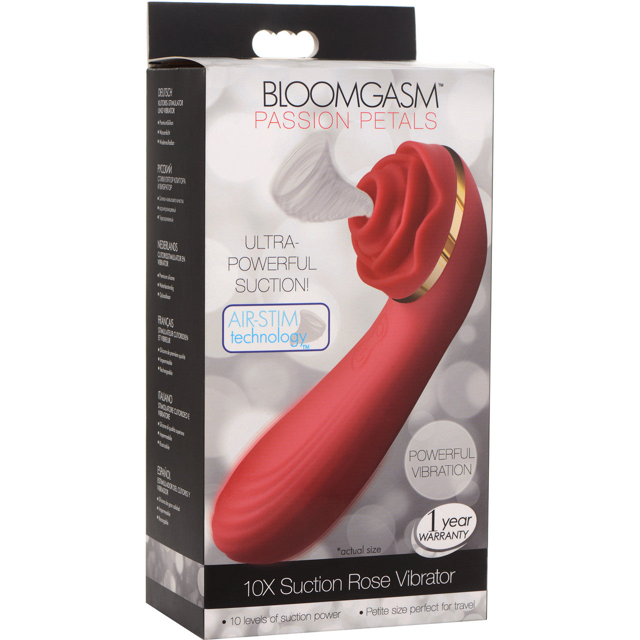 Bloomgasm Passion Petals 10X Air-Stim Silicone Rose Clitoral Stimulator With Insertable Vibrator - Red