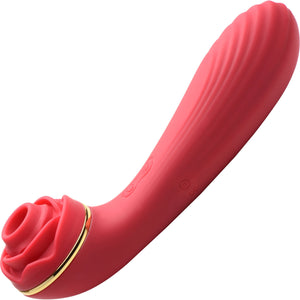 Bloomgasm Passion Petals 10X Air-Stim Silicone Rose Clitoral Stimulator With Insertable Vibrator - Red