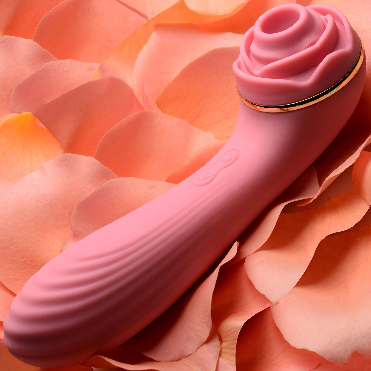 Bloomgasm Passion Petals 10X Air-Stim Silicone Rose Clitoral Stimulator With Insertable Vibrator - Pink