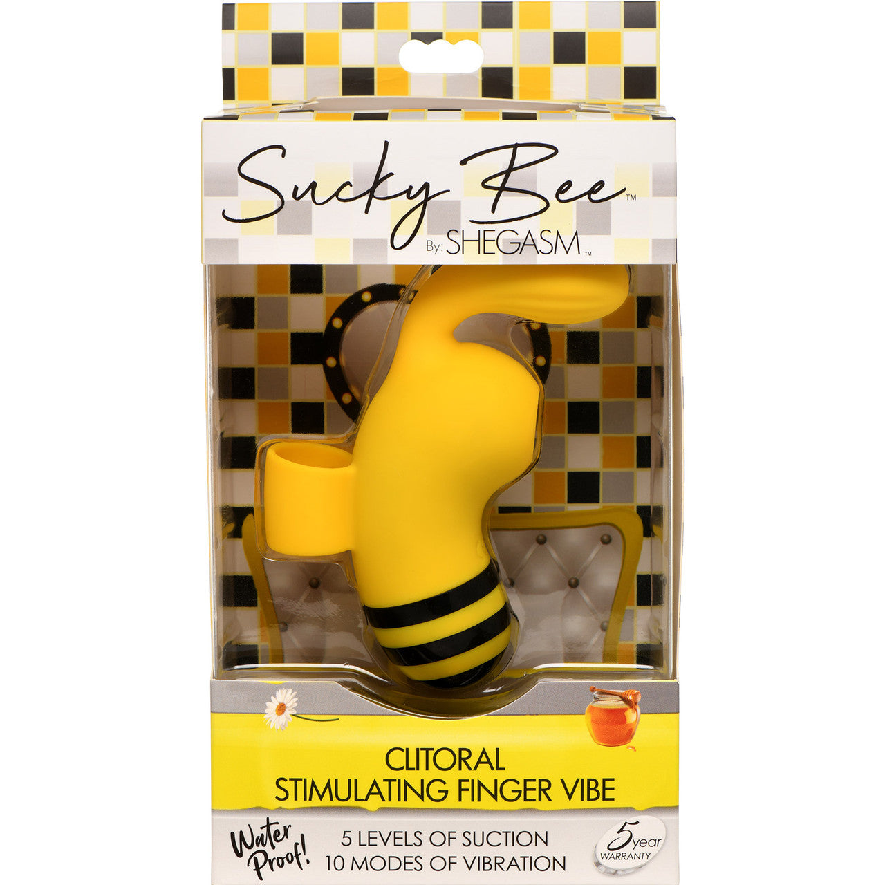 Shegasm Sucky Bee Rechargeable Silicone Clitoral Stimulating Finger Vibrator With Suction