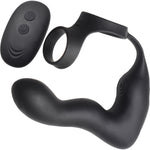 Swell 10X Inflatable Rechargeable Silicone Vibrating Prostate Plug With Cock & Ball Ring & Remote - Black