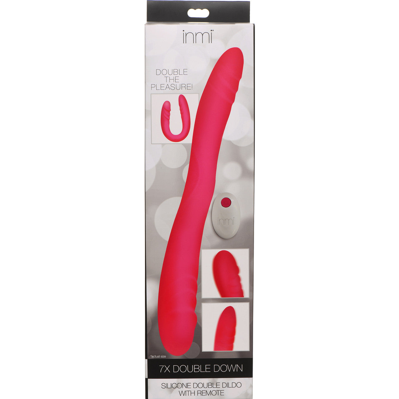 Inmi 7X Double Down Rechargeable Silicone Double Vibrating Dildo With Remote - Pink