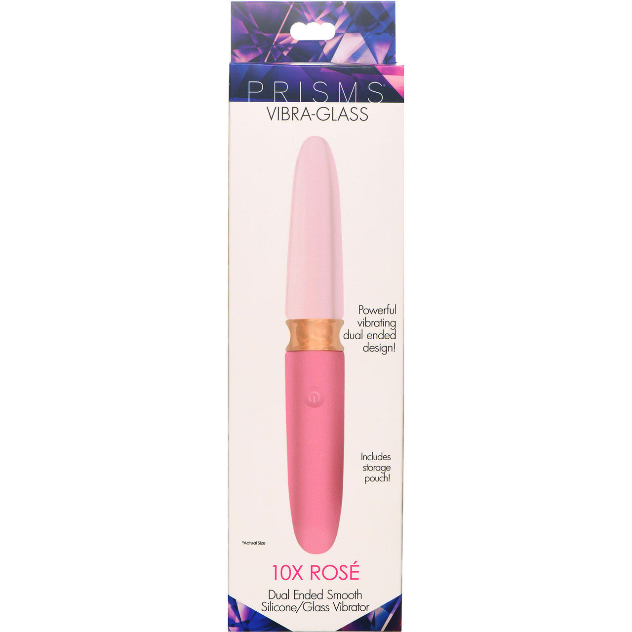 Prisms Vibra-Glass 10X Rosè Rechargeable Silicone & Glass Dual Ended Vibrator - Pink