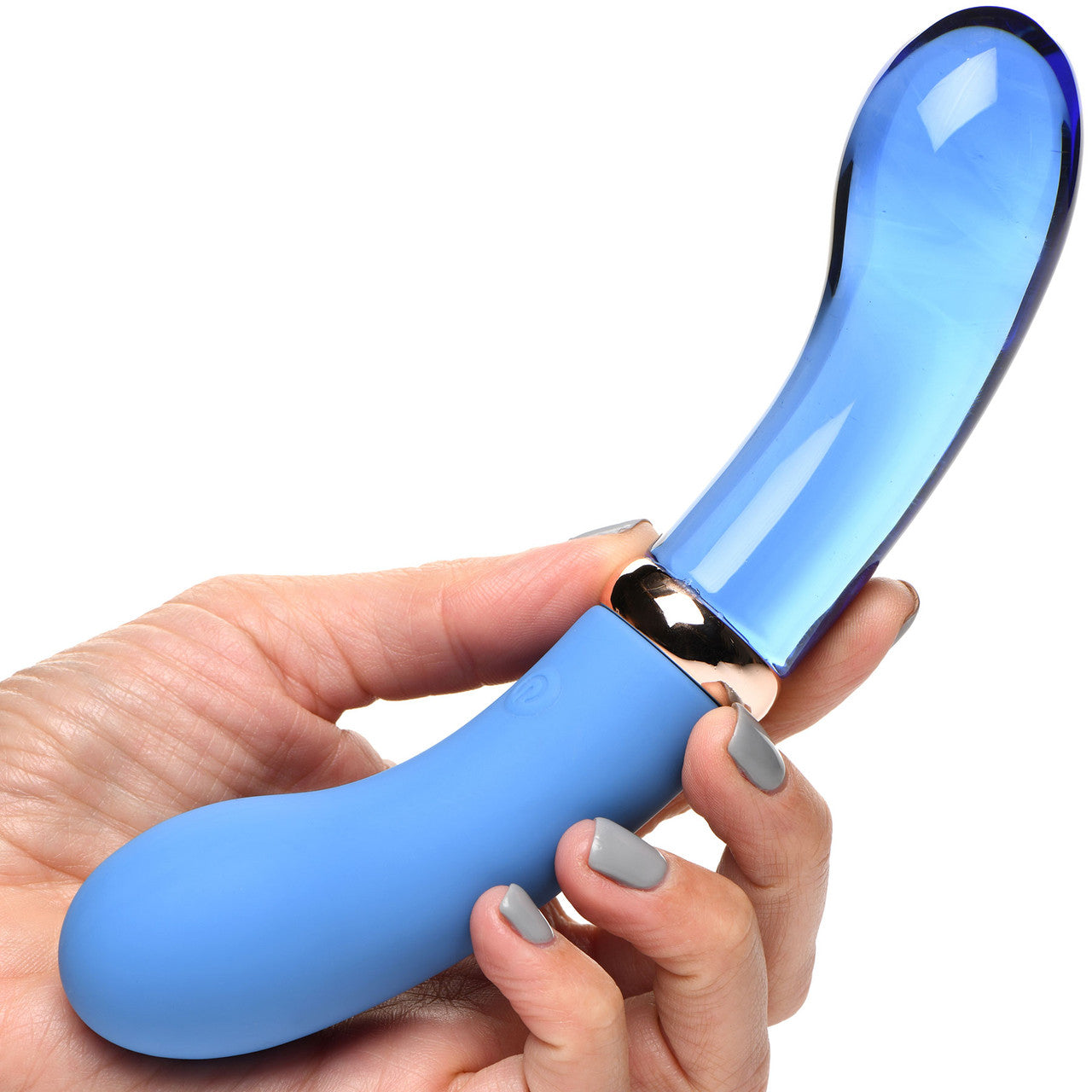 Prisms Vibra-Glass 10X Bleu Rechargeable Silicone & Glass Dual Ended G-Spot Vibrator - Blue