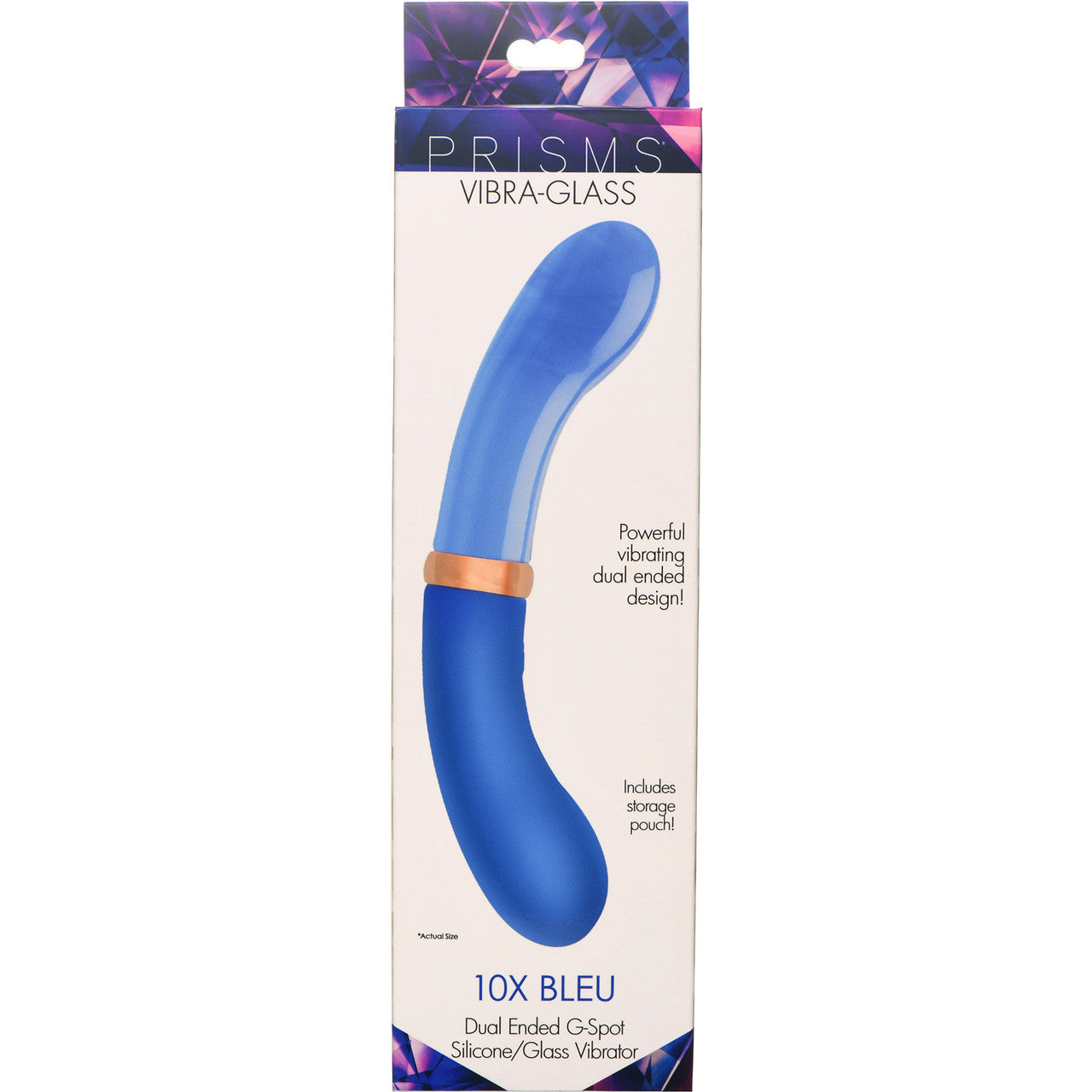 Prisms Vibra-Glass 10X Bleu Rechargeable Silicone & Glass Dual Ended G-Spot Vibrator - Blue