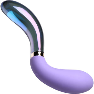 Prisms Vibra-Glass 10X Pari Rechargeable Silicone & Glass Dual Ended Wavy G-Spot Vibrator - Purple