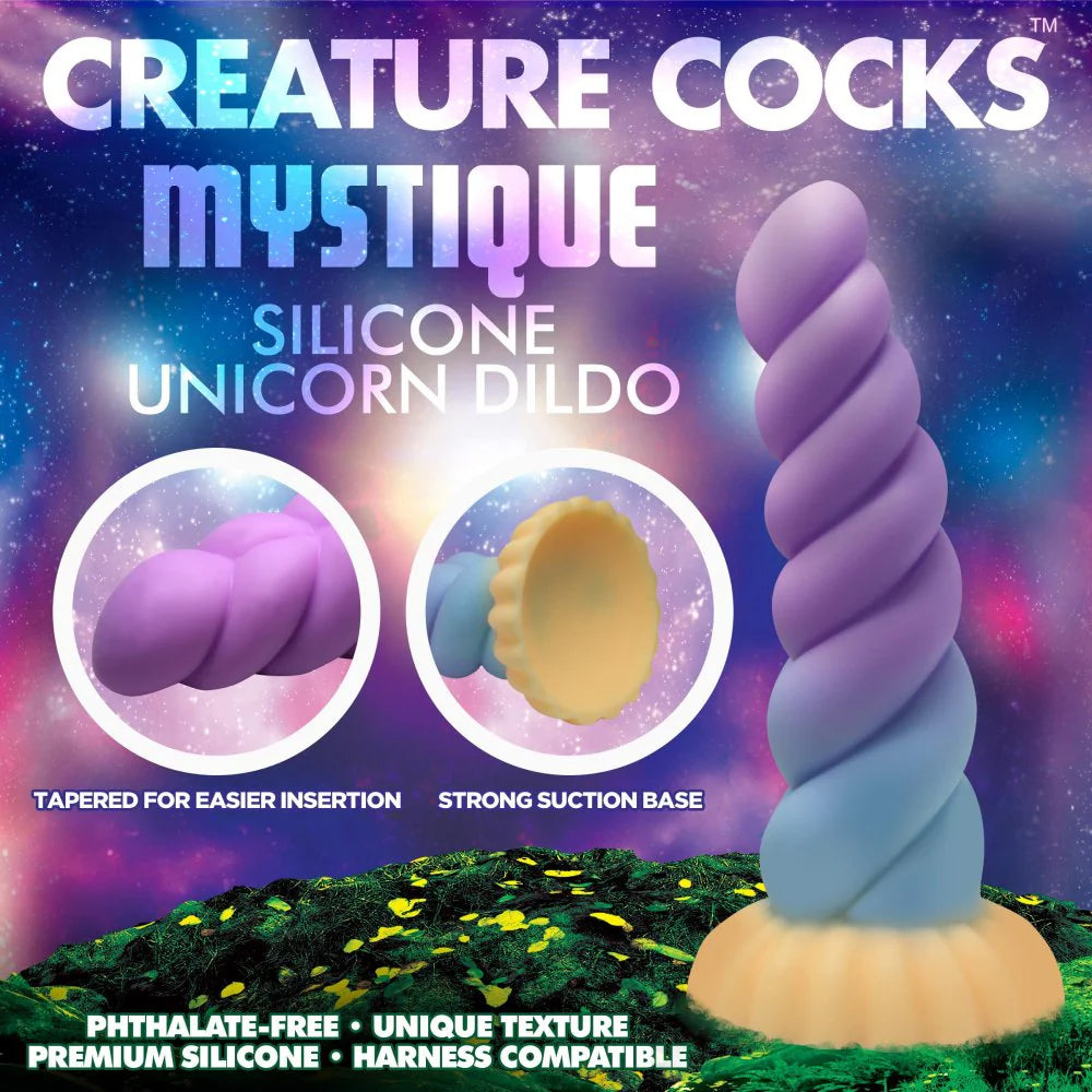 Mystique Unicorn Curvy Bumpy 8.3" Silicone Suction Cup Dildo By Creature Cocks