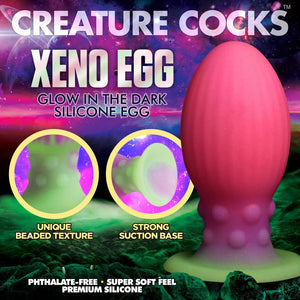 Xeno Egg Glow In The Dark Silicone Egg 6.9" Silicone Suction Cup Dildo By Creature Cocks - XL