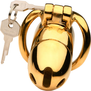 Master Series Midas 18K Gold-Plated Locking Chastity Cage With Keys