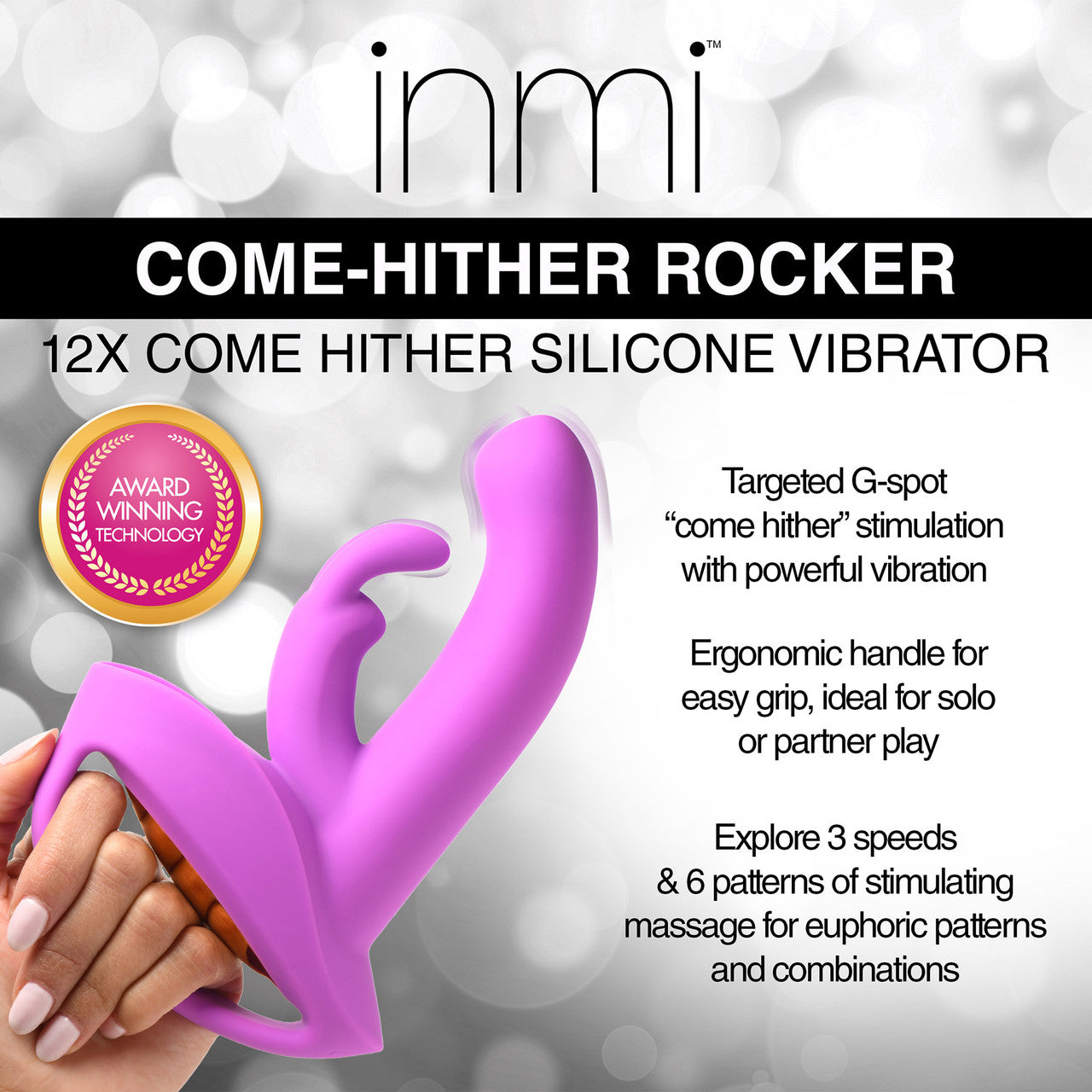 INMI 10X Come Hither Rocker Rechargeable Silicone Rabbit Vibrator With Handle - Purple