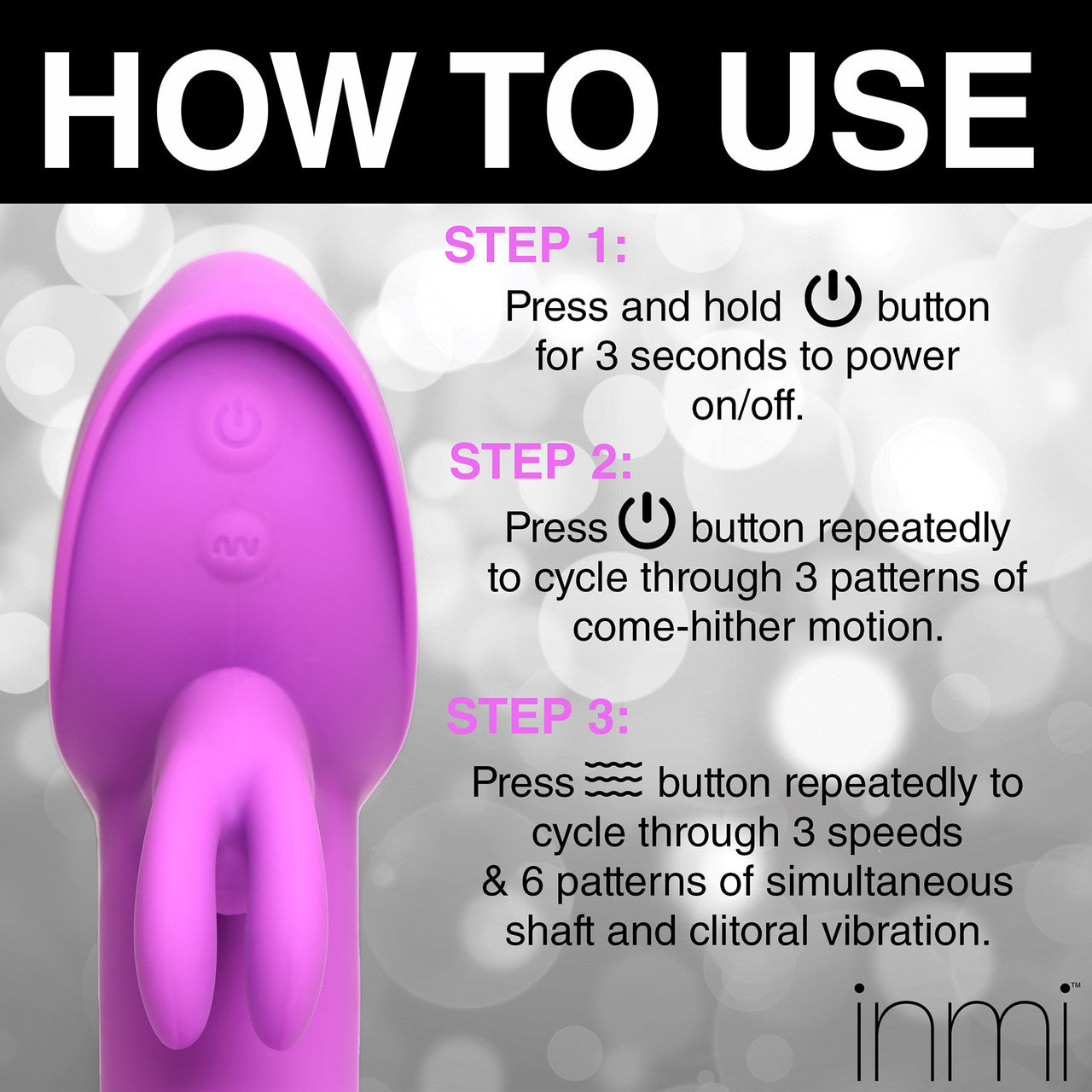 INMI 10X Come Hither Rocker Rechargeable Silicone Rabbit Vibrator With Handle - Purple