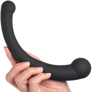Master Series Vibra-Crescent Rechargeable Silicone Vibrating Dual Ended Dildo - Black