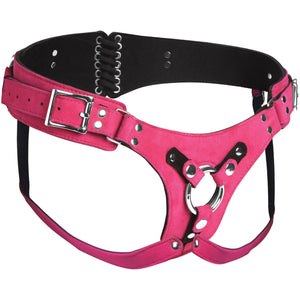 Strap U Bodice Deluxe Leather Corset Strap On Harness - Pink