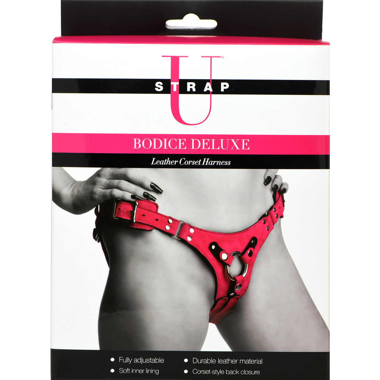 Strap U Bodice Deluxe Leather Corset Strap On Harness - Pink