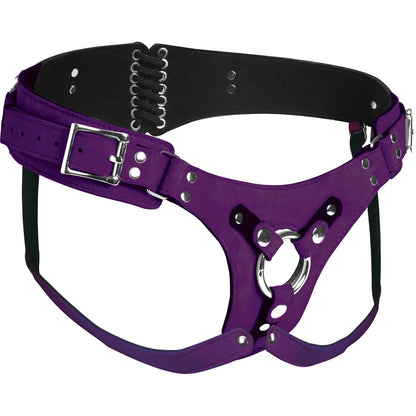 Strap U Bodice Deluxe Leather Corset Strap On Harness - Purple