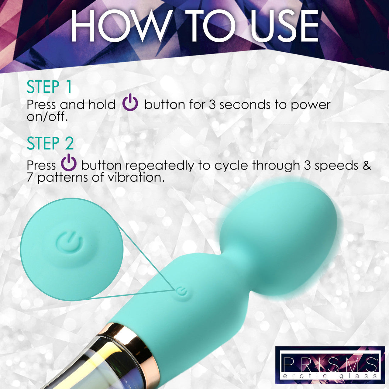 Prisms Vibra-Glass 10X Turquoise Rechargeable Silicone & Glass Dual Ended Wand Style Vibrator