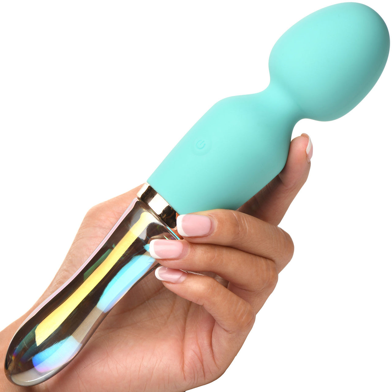 Prisms Vibra-Glass 10X Turquoise Rechargeable Silicone & Glass Dual Ended Wand Style Vibrator