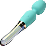 Prisms Vibra-Glass 10X Turquoise Rechargeable Silicone & Glass Dual Ended Wand Style Vibrator