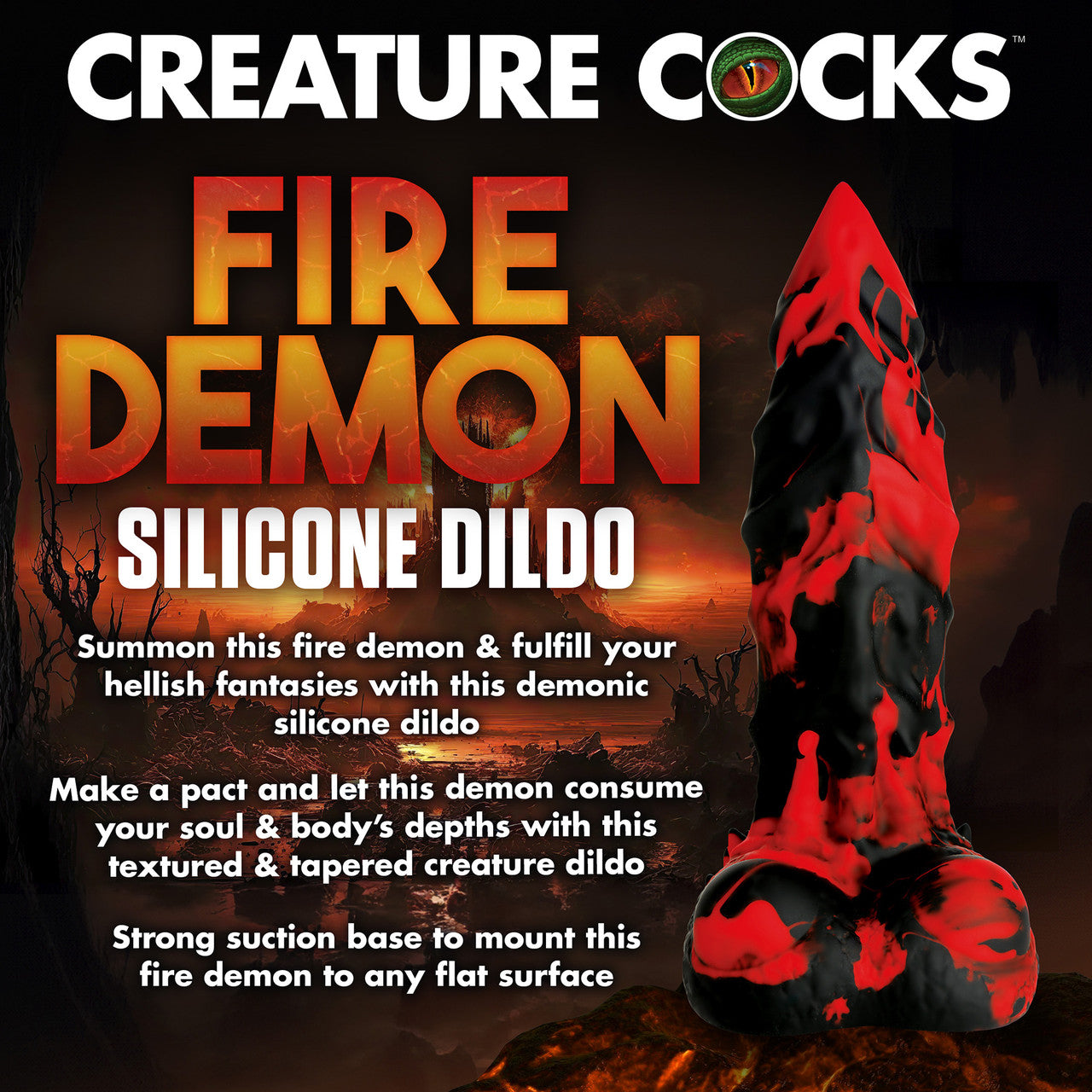 Fire Demon Monster 8.5" Silicone Suction Cup Dildo By Creature Cocks