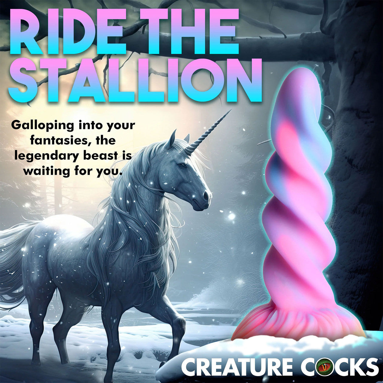 Moon Rider Glow In The Dark Unicorn 8" Silicone Suction Cup Dildo By Creature Cocks