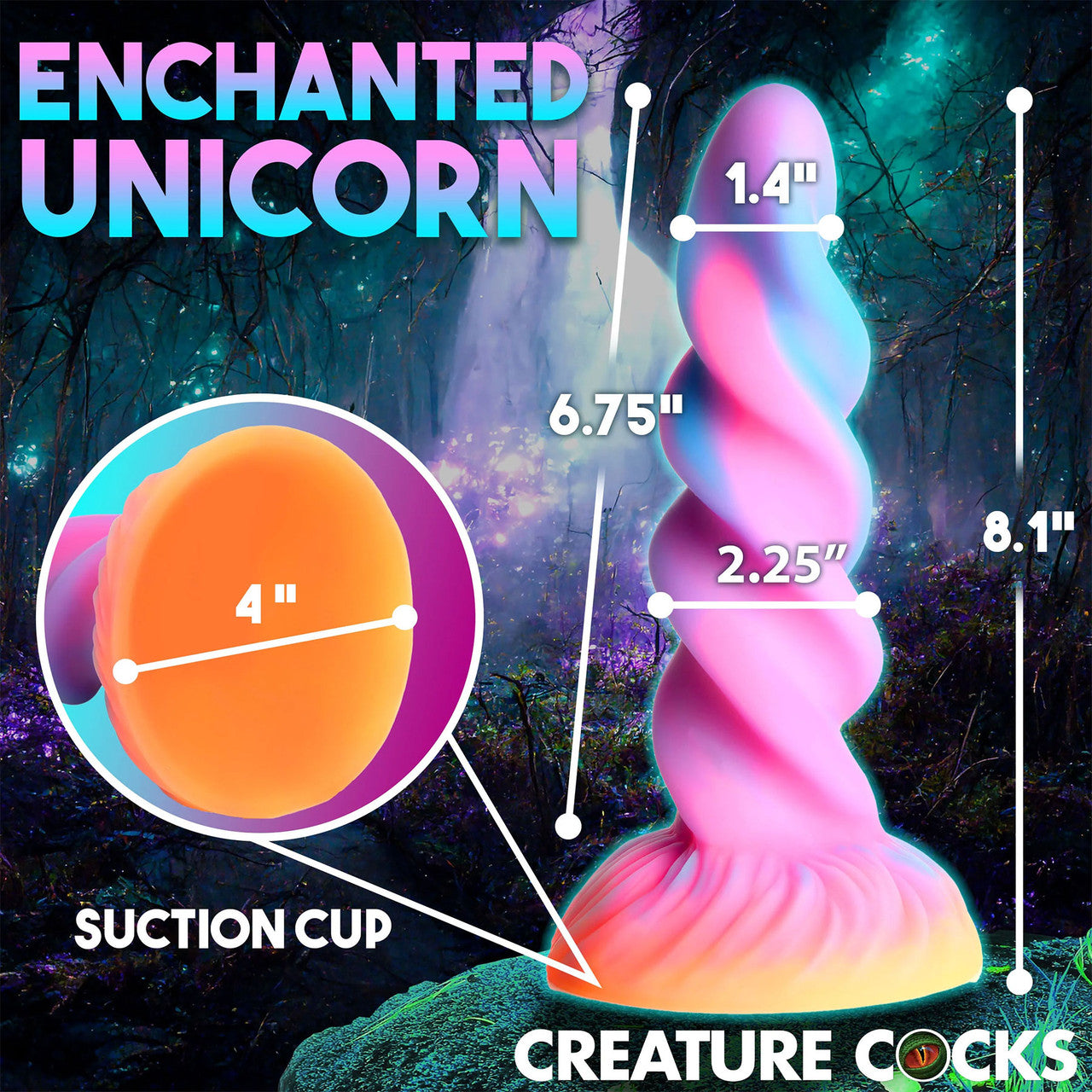 Moon Rider Glow In The Dark Unicorn 8" Silicone Suction Cup Dildo By Creature Cocks