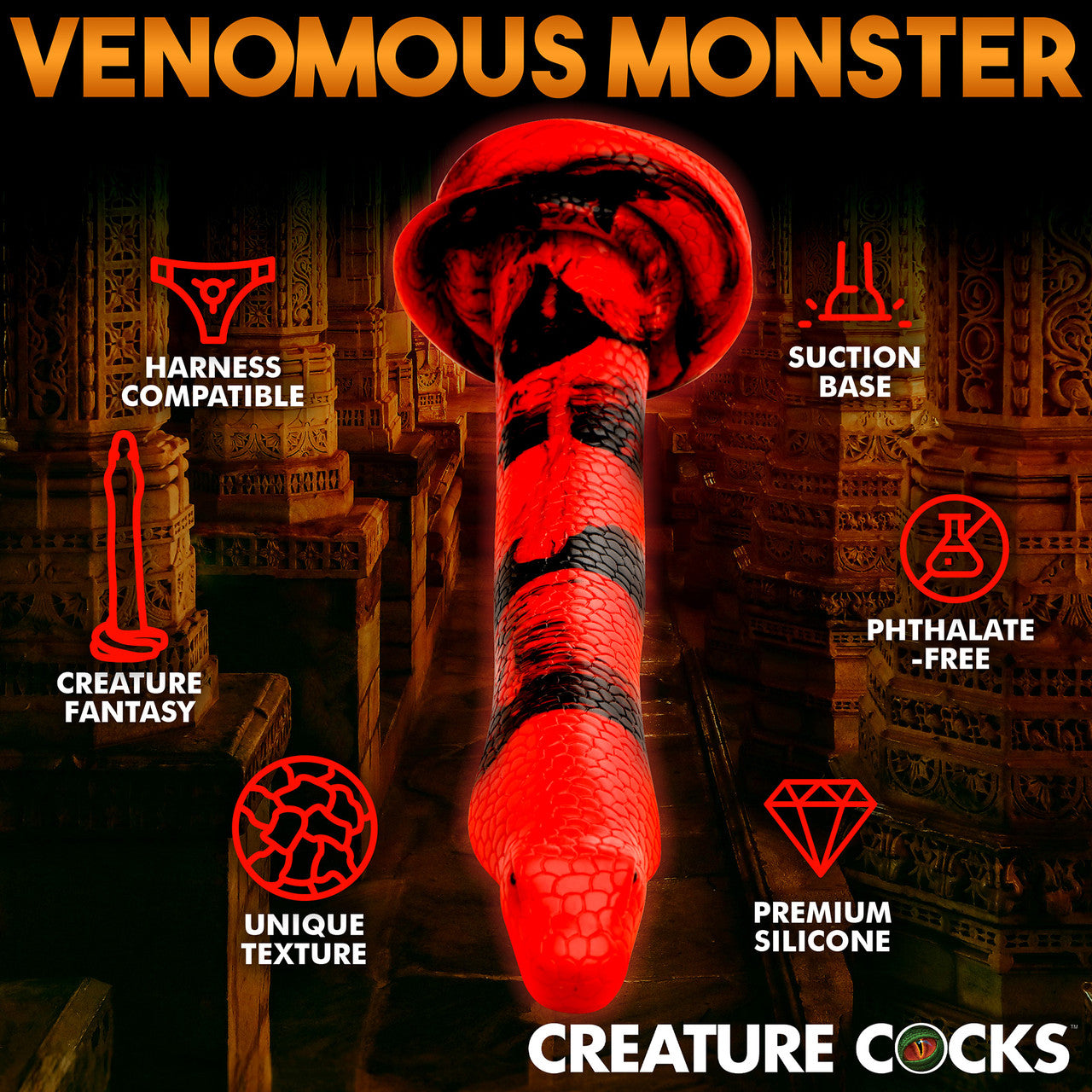 King Cobra X-Large 18" Long Silicone Suction Cup Dildo By Creature Cocks