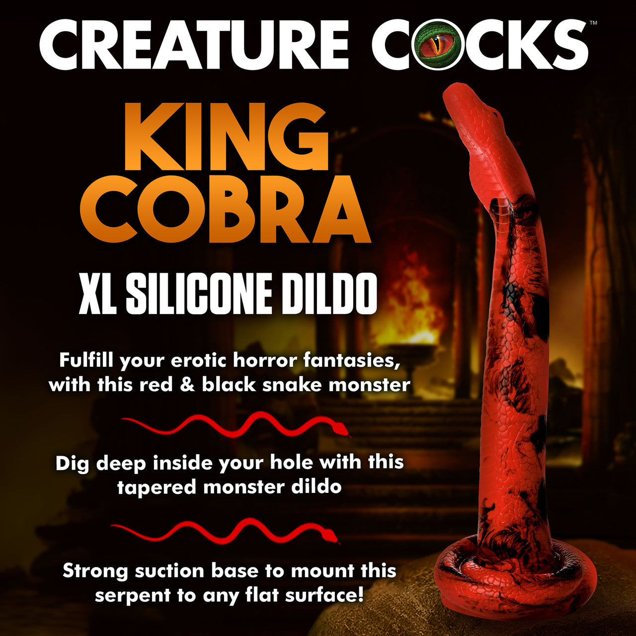 King Cobra X-Large 18" Long Silicone Suction Cup Dildo By Creature Cocks