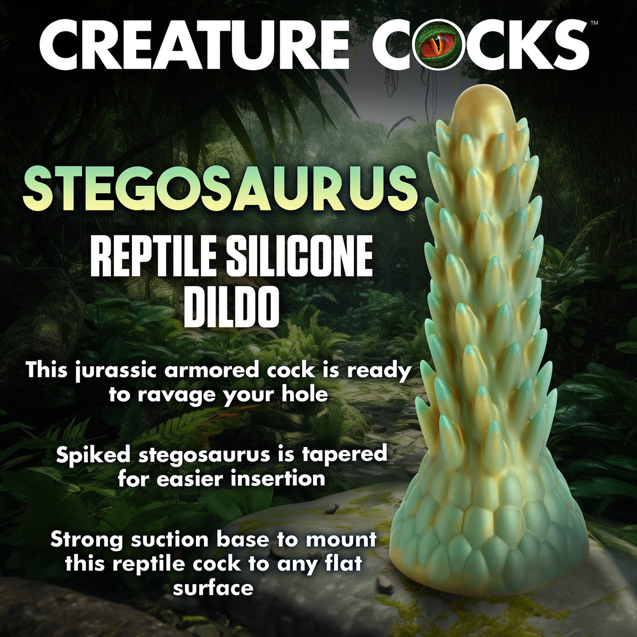 Stegosaurus Spiky Reptile 7.5" Silicone Suction Cup Dildo By Creature Cocks