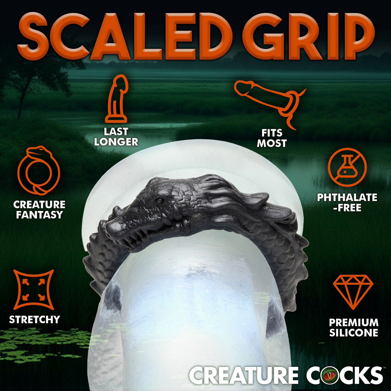 Black Caiman Silicone Cock Ring By Creature Cocks