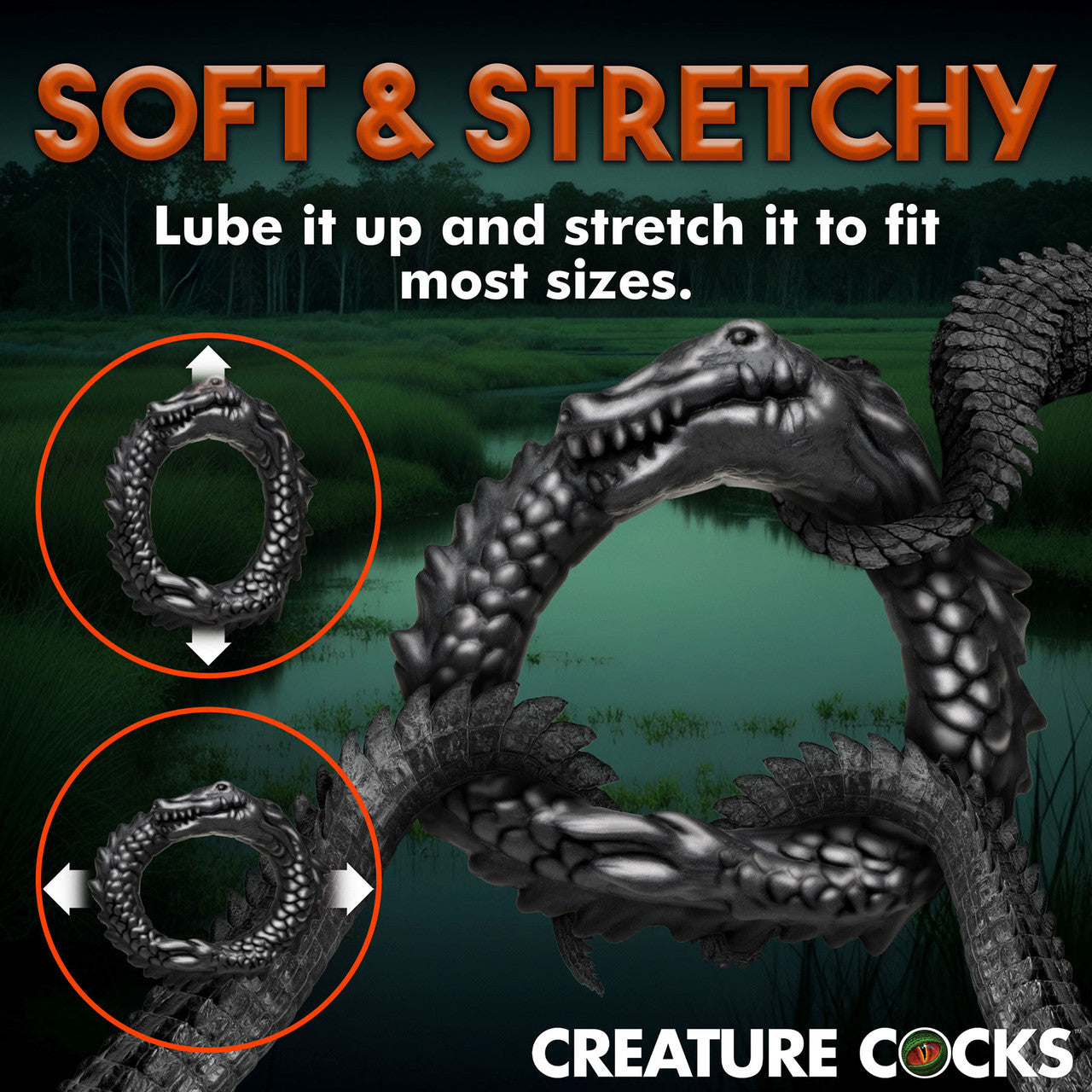 Black Caiman Silicone Cock Ring By Creature Cocks