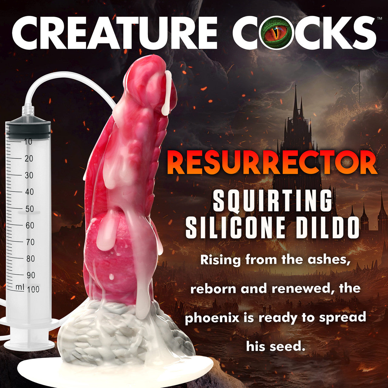 Resurrector Phoenix 9" Squirting Silicone Suction Cup Dildo By Creature Cocks