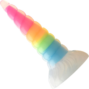 Uni-Glow 8" Glow In The Dark Rainbow Silicone Suction Cup Dildo By Creature Cocks