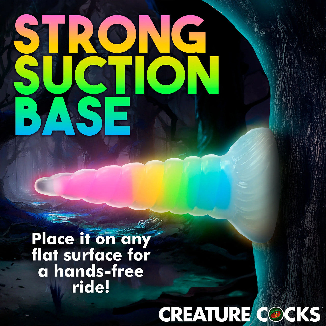 Uni-Glow 8" Glow In The Dark Rainbow Silicone Suction Cup Dildo By Creature Cocks