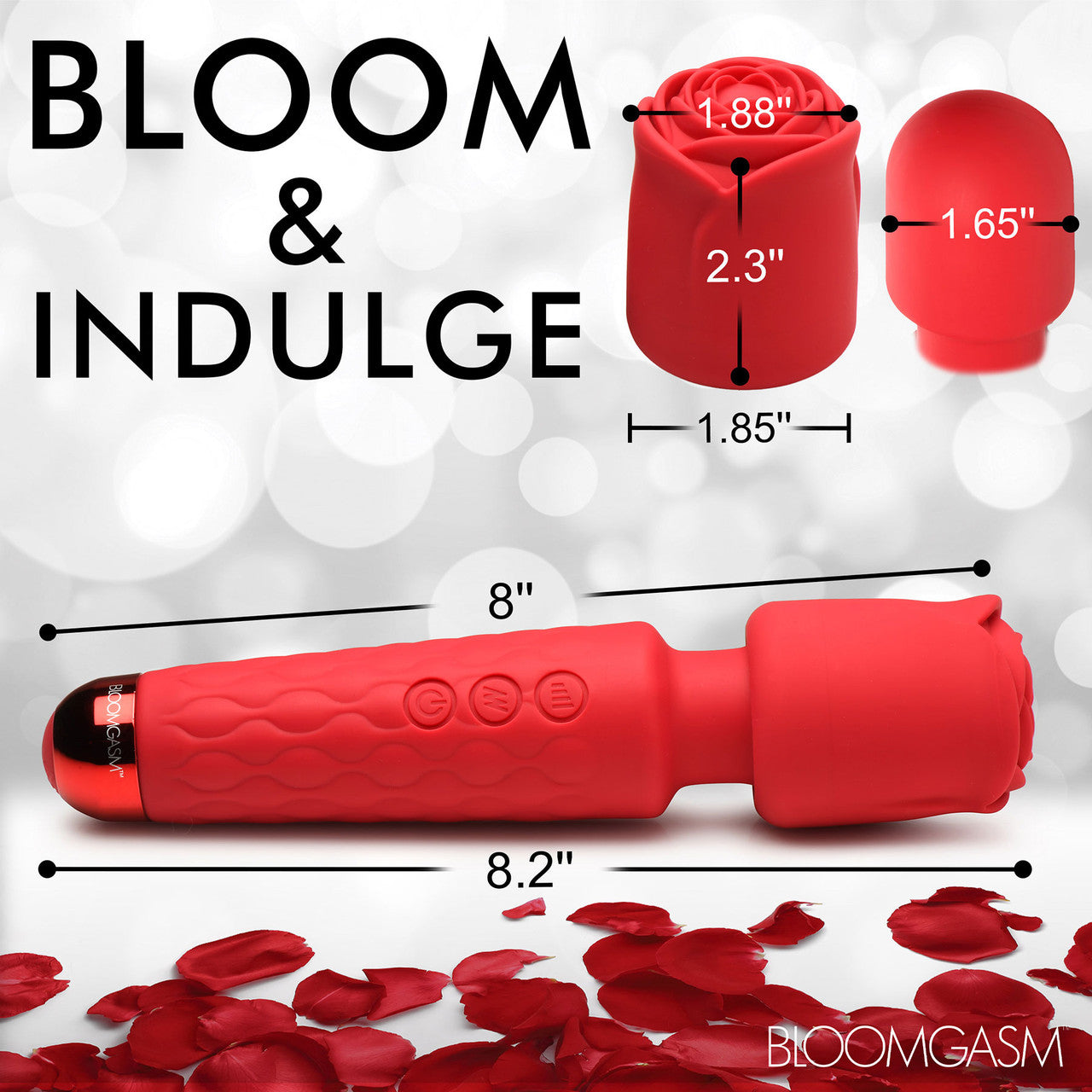 Bloomgasm Pleasure Rose 10X Rechargeable Silicone Wand Vibrator With Rose Attachment - Red