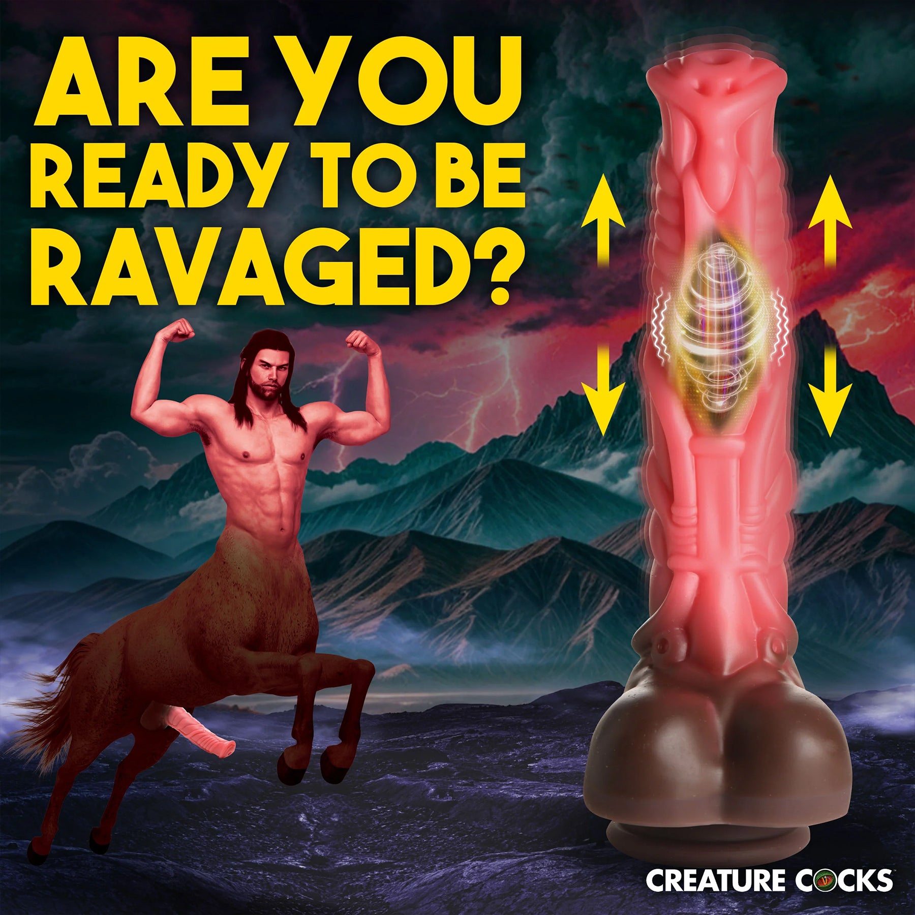 Deluxe Centaur 9.5" Thrusting & Vibrating Silicone Suction Cup Dildo By Creature Cocks