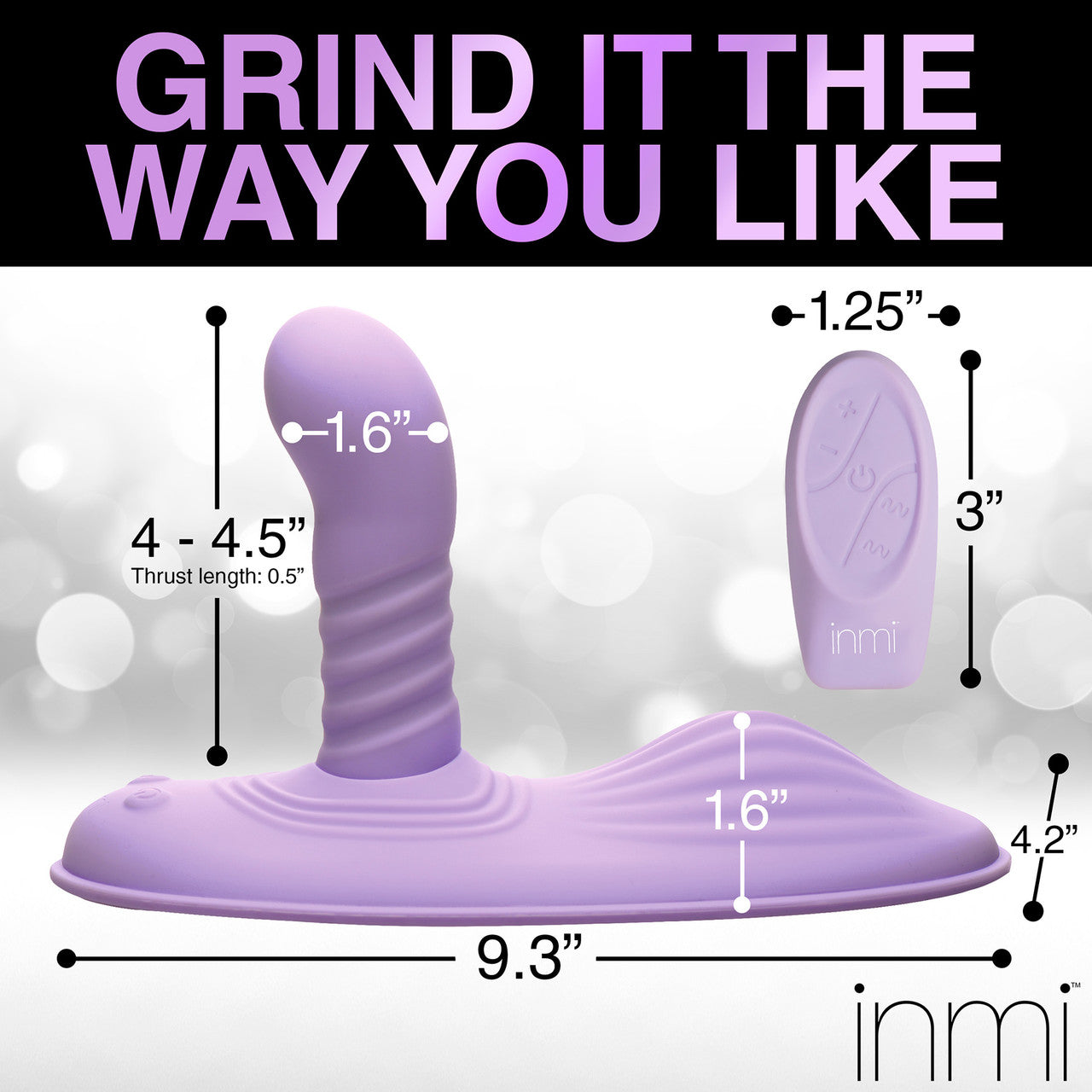 Inmi Thrust 'N' Grind Thrusting & Vibrating Silicone Rechargeable Grinder With Remote - Purple