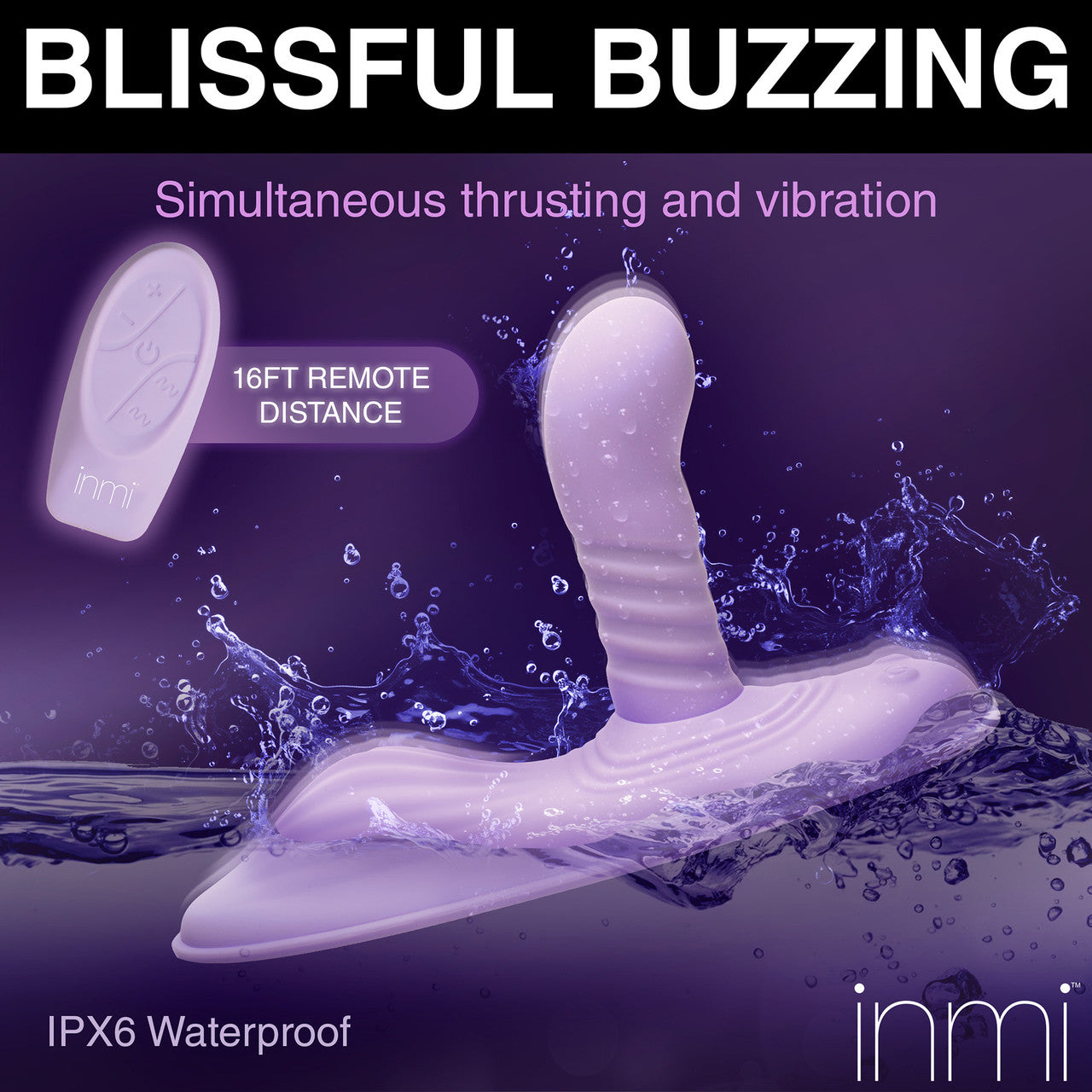 Inmi Thrust 'N' Grind Thrusting & Vibrating Silicone Rechargeable Grinder With Remote - Purple