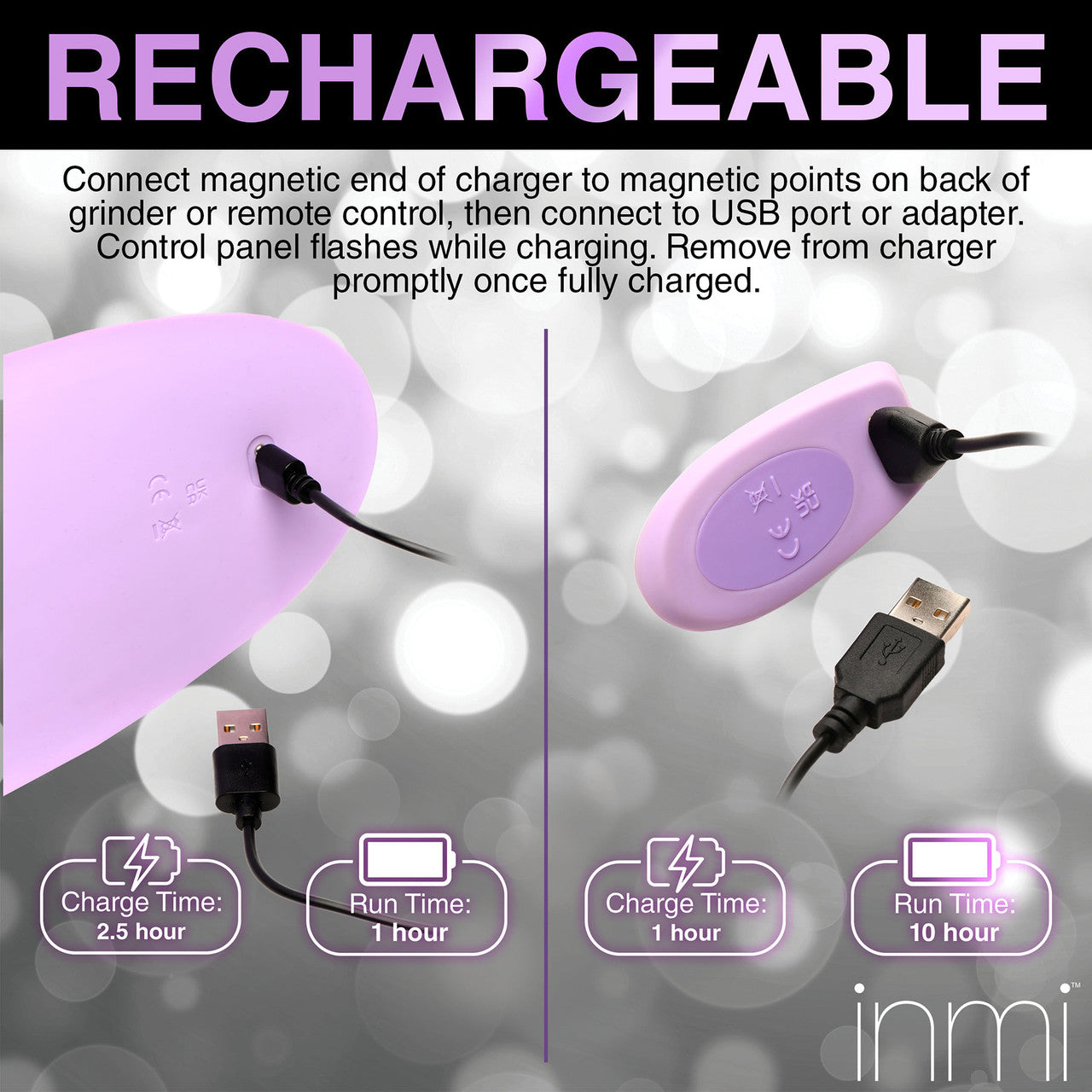 Inmi Thrust 'N' Grind Thrusting & Vibrating Silicone Rechargeable Grinder With Remote - Purple