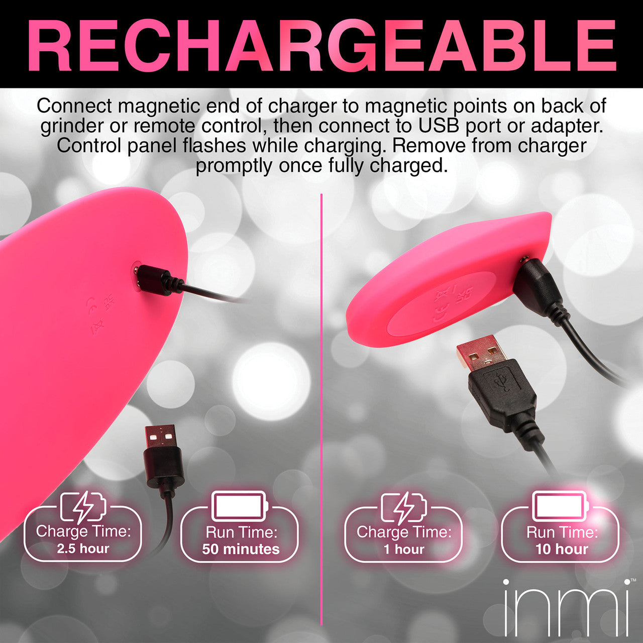 Inmi Spin 'N' Grind Rotating & Vibrating Silicone Rechargeable Grinder With Remote - Pink